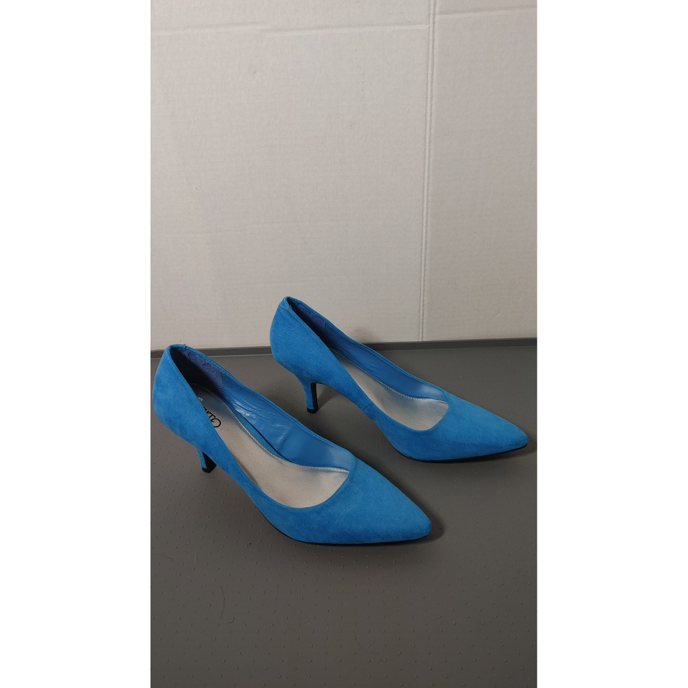 Cato Pointed Toe Pumps Womens 8M Blue Excellent Faux Suede Kitten Heels 2834